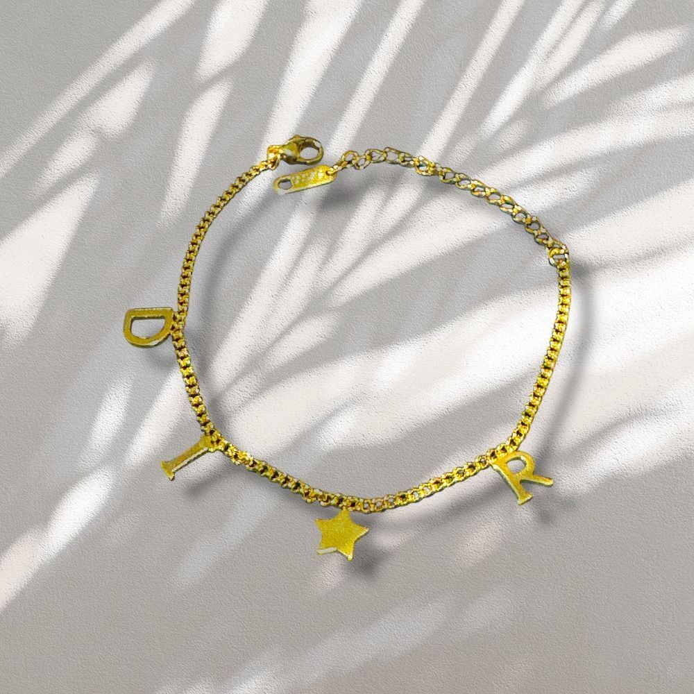 Stylish 14k Gold-Plated Charm Bracelet with D-I-R & Star Accents Adjustable Size - Picture 7 of 7